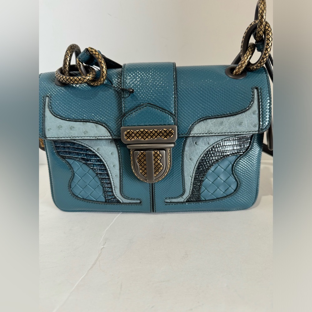 NEW BOTTEGA VENETA Green Snake Ostrich Skin Handbag Bag Purse